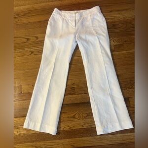 LOFT White Wide-Leg Linen-Blend Trousers